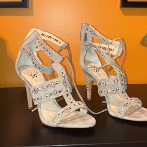 Vince Camuto Gray Stiletto Heels with Strappy Design